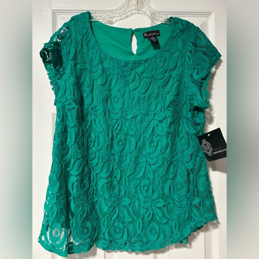Emerald Green  Lined Shirt Blouse Top  L